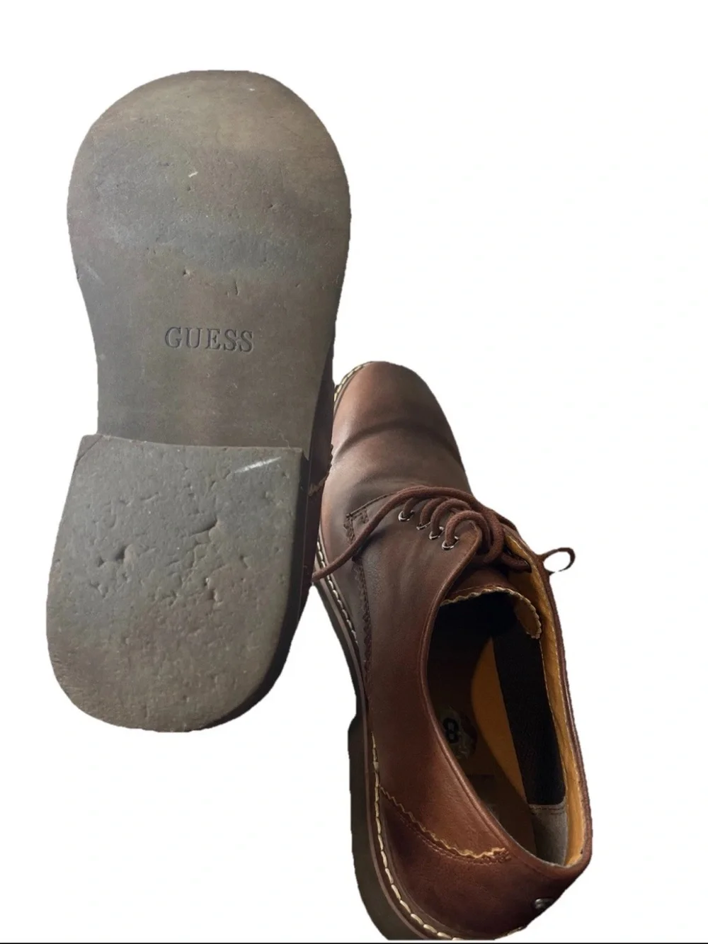 GUESS Men’s‎ Brown Leather Derby Shoes Size 8 Lace Up Casual Dress Shoes